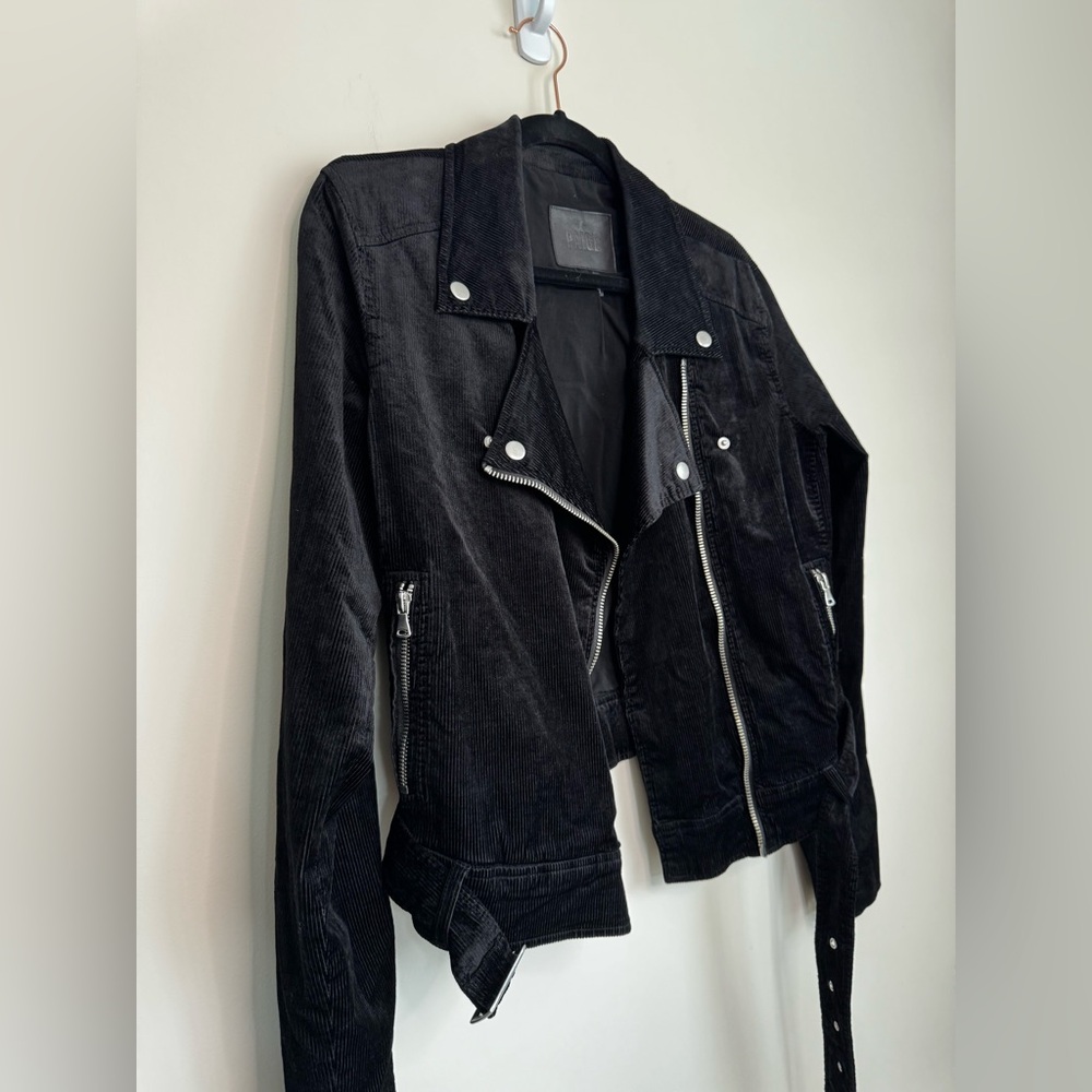 Paige Women's Shanna Black Corduroy Velvet Moto Jacket Size Medium - Picture 2 of 10